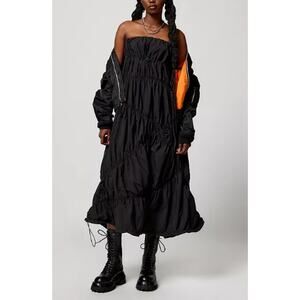 Urban Outfitters UO Persephone Strapless Balloon Maxi Dress Black Nylon XS NWOT